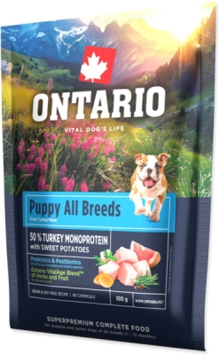 Vzorek Ontario Puppy & Junior All Breeds Monoprotein Turkey & Sweet Potatoes 0,1kg