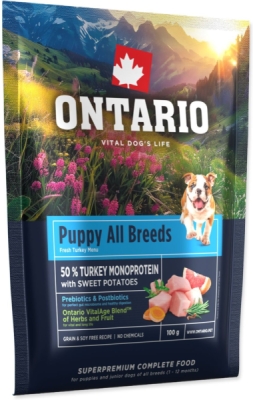 Vzorek Ontario Puppy & Junior All Breeds Monoprotein Turkey & Sweet Potatoes 0,1kg