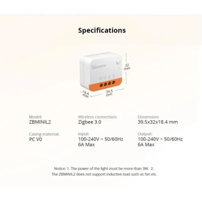 SONOFF ZBMINIL2 Extreme ZigBee Smart Spínač (Nevyžaduje Neutrální Vodič)