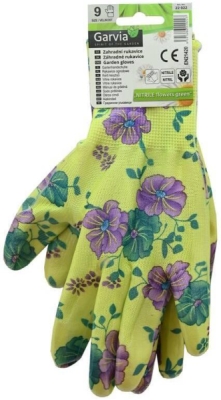 Rukavice zahradní vel. 9 NITRILE flowers green Garvia 22022