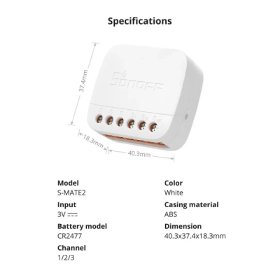 SONOFF S-MATE2 Extreme Switch Mate, RF bateriový ovládací modul