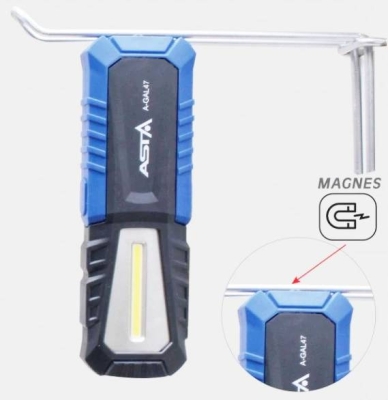 Dílenská montážní lampa COB LED, 240 lm, nabíjecí, s magnetem a háčky - ASTA A-GAL47