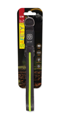 Obojek Dog Fantasy USB LED nylonový svítící S-M zelený 1,9x35-50cm
