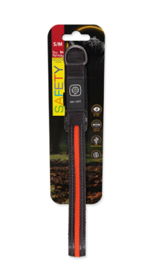 Obojek Dog Fantasy USB LED nylonový svítící S-M oranžový 1,9x35-50cm