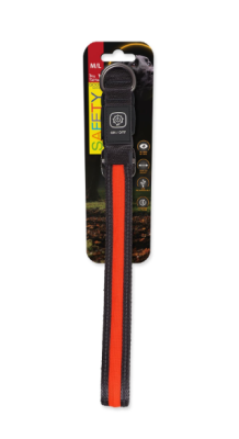 Obojek Dog Fantasy USB LED nylonový svítící M-L oranžový 2,5x45-65cm