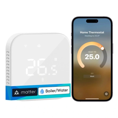 Meross Matter Smart Wi-Fi Termostat pro Kotel / Vodní Podlahové Topení, MTS215BMA, Bílý (EU verze)