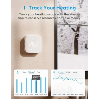 Meross Matter Smart Wi-Fi Termostat pro Elektrické Podlahové Topení, MTS215MA (EU verze)