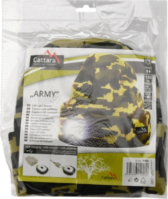 Čepice ARMY s LED svítilnou USB nabíjení Cattara