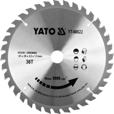 Yato kotouč na dřevo 185 x 20 mm 36z - YT-60622