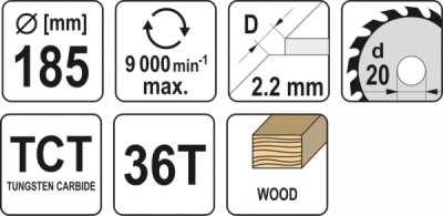 Yato kotouč na dřevo 185 x 20 mm 36z - YT-60622
