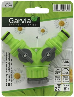 Rozdělovač hadicový Y 1/2" - 3/4" pro 2 rychlospojky s uzávěrem Garvia 20062