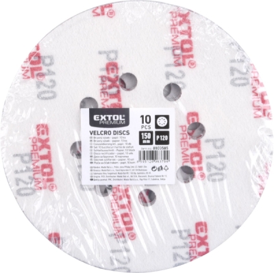 Papíry brusné výsek, suchý zip, 8 otvorů, 10ks, 150mm, P120 EXTOL PREMIUM