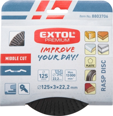 Kotouč rašplový na dřevo, ⌀125x3x22,2mm, střední sek EXTOL PREMIUM