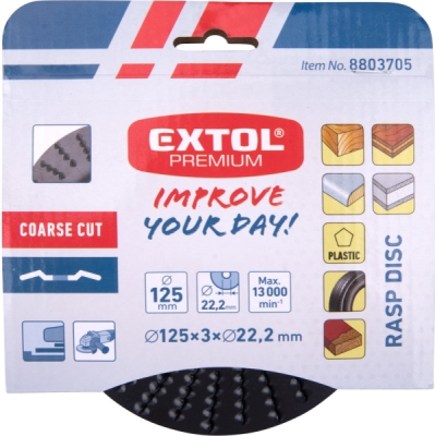 Kotouč rašplový na dřevo, ⌀125x3x22,2mm, hrubý sek EXTOL PREMIUM
