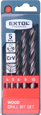 Vrtáky do dřeva, sada 5ks, ⌀4-10mm, CrV EXTOL PREMIUM