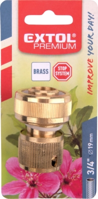 Rychlospojka na hadici, 3/4", STOP ventil, MOSAZ EXTOL PREMIUM