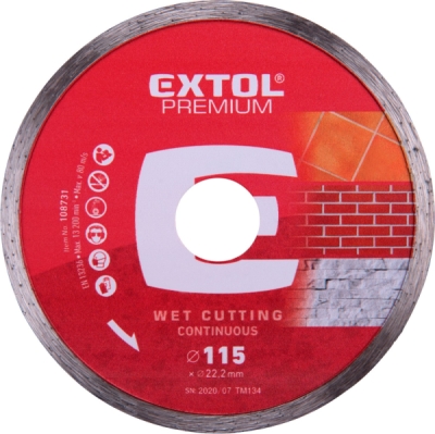 Kotouč diamantový řezný celoobvodový - mokré řezání, O 115x22,2x2mm EXTOL PREMIUM