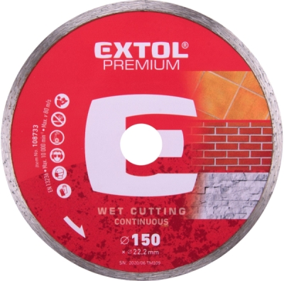 Kotouč diamantový řezný celoobvodový - mokré řezání, O 150x22,2x2,5mm EXTOL PREMIUM