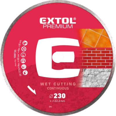 Kotouč diamantový řezný celoobvodový - mokré řezání, O 230x22,2x2,8mm EXTOL PREMIUM