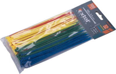 Pásky stahovací barevné, 150x2,5mm, 100ks, 4 barvy, nylon PA66 EXTOL PREMIUM