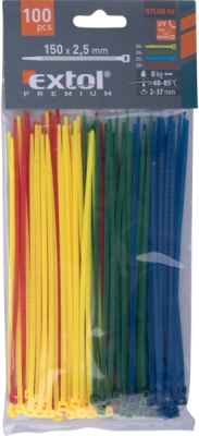 Pásky stahovací barevné, 150x2,5mm, 100ks, 4 barvy, nylon PA66 EXTOL PREMIUM