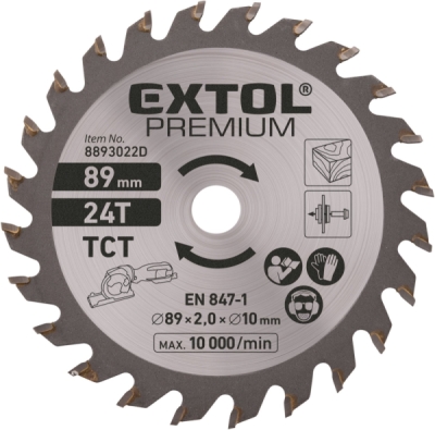 Kotouč pilový s SK plátky, ⌀89x1,0x10mm, 24T EXTOL PREMIUM