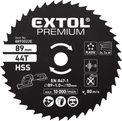 Kotouč pilový HSS, ⌀89x1x10mm, 44T EXTOL PREMIUM