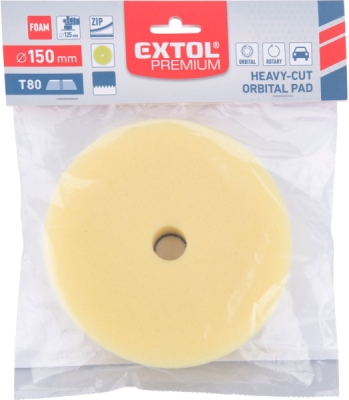 Kotouč leštící pěnový, orbitální, T80, žlutý, ⌀150x25mm, suchý zip ⌀127mm EXTOL PREMIUM