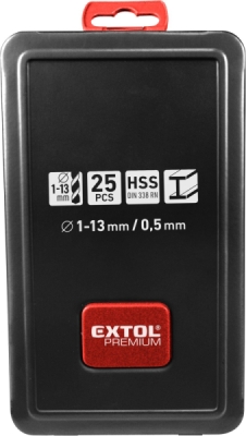 Vrtáky do kovu, sada 25ks, ⌀1-13mm, HSS EXTOL PREMIUM