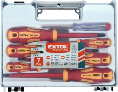 Šroubováky elektrikářské se zkoušečkou, sada 7ks, 3x(-), 3x(PH), CrV EXTOL PREMIUM