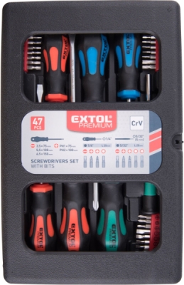 Šroubováky a hroty sada 47ks, 1/4" hroty a 4mm mini hroty, CrV EXTOL PREMIUM