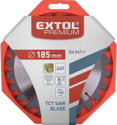 Kotouč pilový s SK plátky, ⌀185x3,0x20mm, 24T EXTOL PREMIUM
