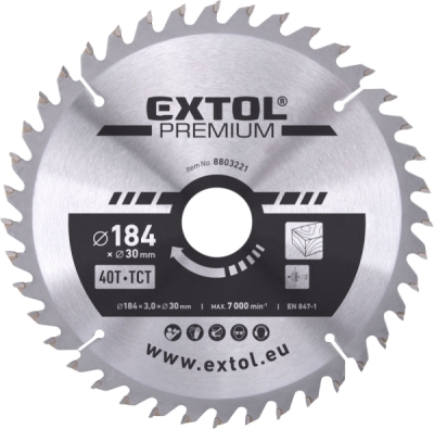 Kotouč pilový s SK plátky, ⌀184x3,0x30mm, 40T EXTOL PREMIUM