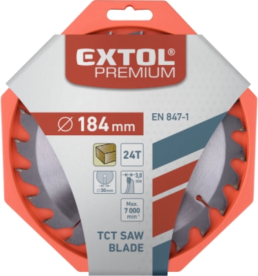 Kotouč pilový s SK plátky, ⌀184x3,0x30mm, 24T EXTOL PREMIUM
