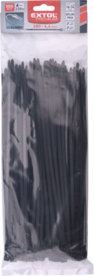 Pásky stahovací na kabely EXTRA, černé, 280x4,6mm, 100ks, nylon PA66 EXTOL PREMIUM