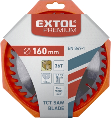 Kotouč pilový s SK plátky, ⌀160x2,6x30mm, 36T EXTOL PREMIUM