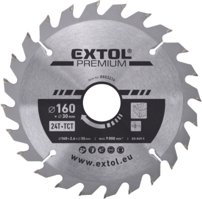 Kotouč pilový s SK plátky, ⌀160x2,6x30mm, 24T EXTOL PREMIUM