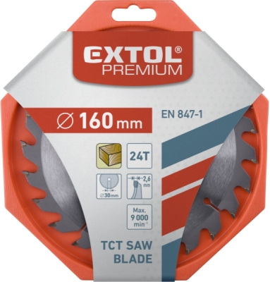 Kotouč pilový s SK plátky, ⌀160x2,6x30mm, 24T EXTOL PREMIUM