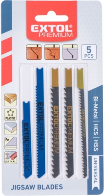 Plátky do přímočaré pily-mix, sada 5ks, Bi-metal, HSS, HCS Universal EXTOL PREMIUM