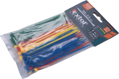 Pásky stahovací barevné, 100x2,5mm, 100ks, 4 barvy, nylon PA66 EXTOL PREMIUM