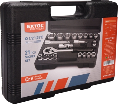 Hlavice nástrčné, sada 21ks, 1/2", CrV EXTOL PREMIUM