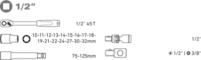 Hlavice nástrčné, sada 21ks, 1/2", CrV EXTOL PREMIUM