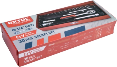 Hlavice nástrčné, sada 30ks, 1/4", CrV EXTOL PREMIUM