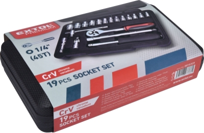 Hlavice nástrčné, sada 19ks, 1/4", CrV EXTOL PREMIUM