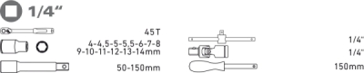 Hlavice nástrčné, sada 19ks, 1/4", CrV EXTOL PREMIUM