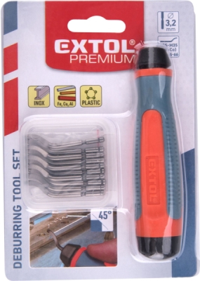 Odhrotovač univerzální, dřík 3,2mm +10ks náhradních čepelí, HSS M35 (5% Co) EXTOL PREMIUM