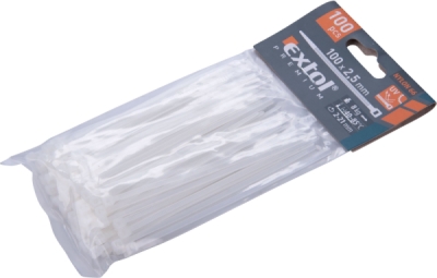 Pásky stahovací na kabely bílé, 100x2,5mm, 100ks, nylon PA66 EXTOL PREMIUM