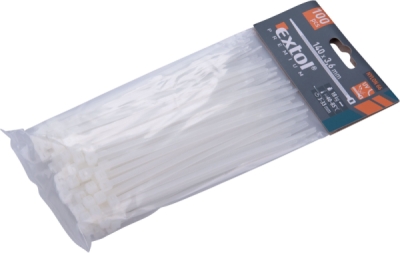 Pásky stahovací na kabely bílé, 140x3,6mm, 100ks, nylon PA66 EXTOL PREMIUM