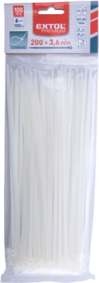 Pásky stahovací na kabely bílé, 200x3,6mm, 100ks, nylon PA66 EXTOL PREMIUM