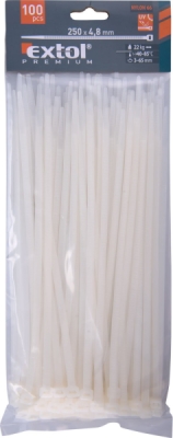 Pásky stahovací na kabely bílé, 250x4,8mm, 100ks, nylon PA66 EXTOL PREMIUM